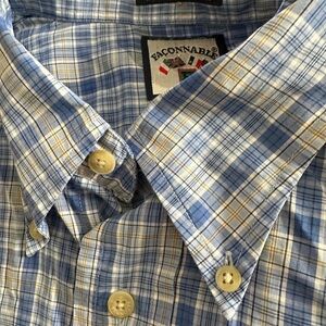 Facconnable Men’s XL Long Sleeve Blue Plaid Shirt